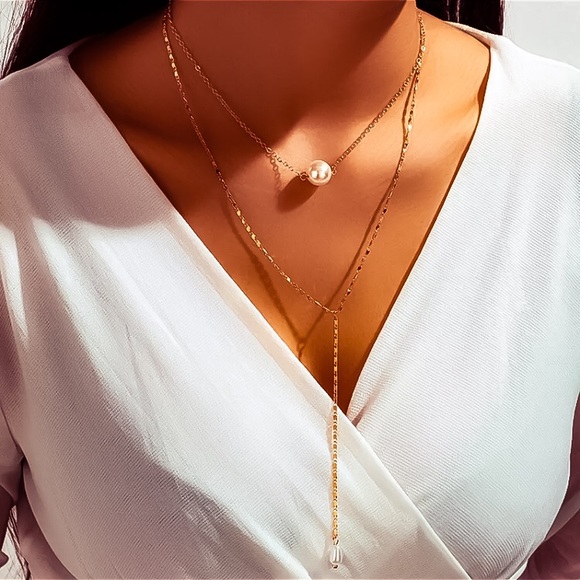 ⚜️[𝟯/$𝟭𝟴]⚜️2 Layered Gold Pearl Drop Choker NEW - Picture 3 of 7
